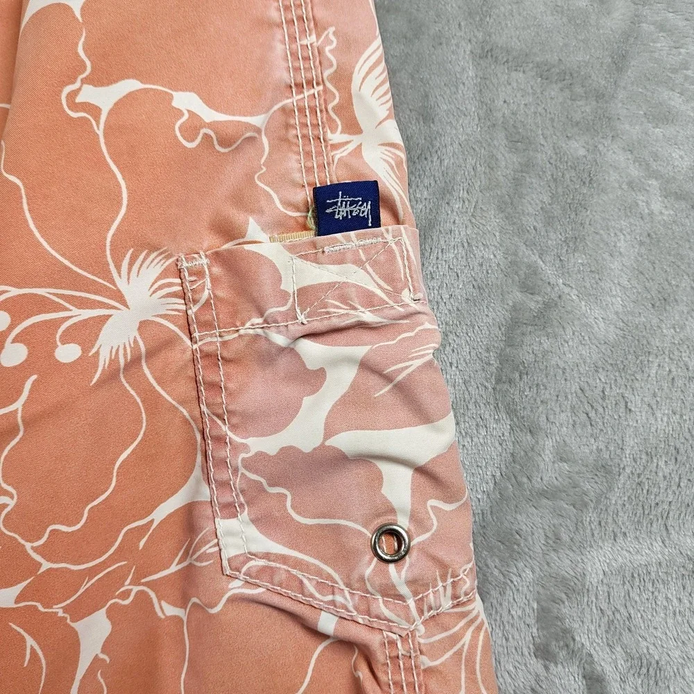 Vintage Stussy Board Short Men 32 Floral Cargo Swim Trunks Hawaiian Surf USA Y2K